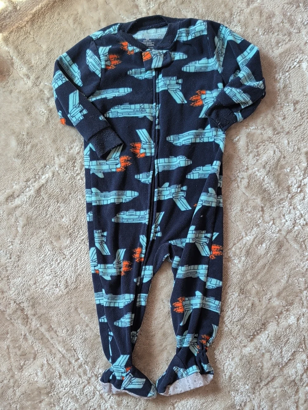 Toddler Navy Blue Space-Ship Fleece One-Piece Pajamas